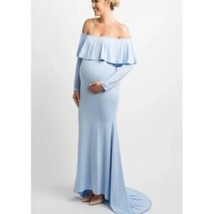 PINKBLUSH Pink Blush Baby Blue Mermaid Off Shoulder Maxi Gown Dress Size Small